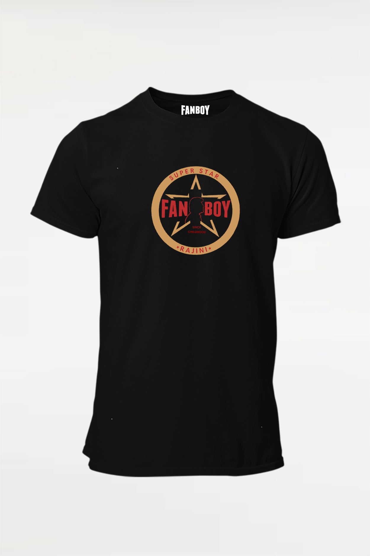 Black Superstar Fanboy T-Shirt with Rajini Title Card Inspired Print for True Thalaivar Fans