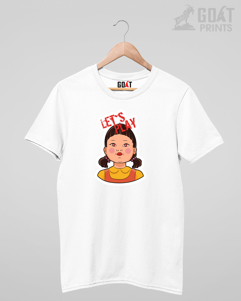 Black cotton t-shirt with Squid Game-doll printed t shirt