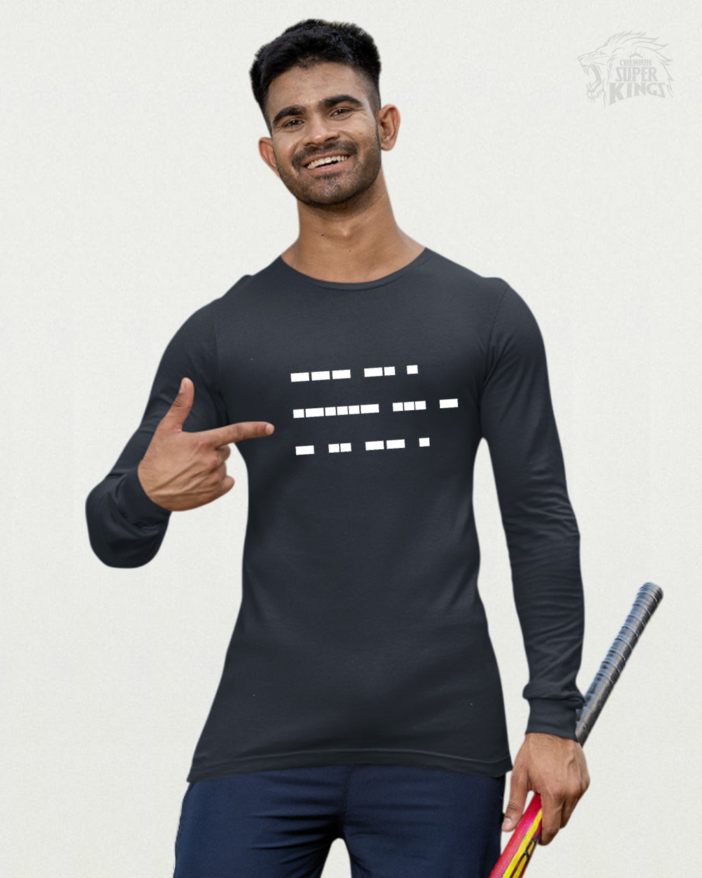 MS Dhoni ‘One Last Time’ Full Sleeve T-Shirt – Black, premium cotton with Morse code design, perfect for cricket fans and CSK fans