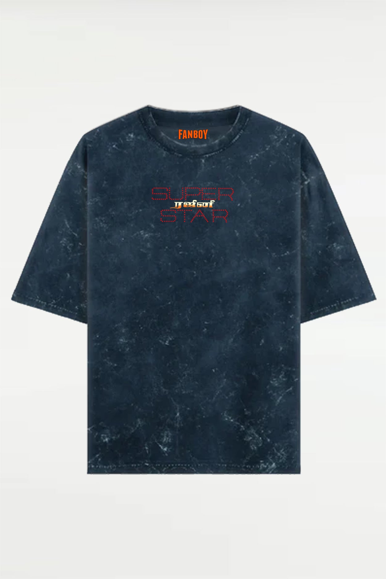 Super Star Rajini acid wash oversized T-shirt in navy blue – Fanboy official Tamil cinema fan merchandise