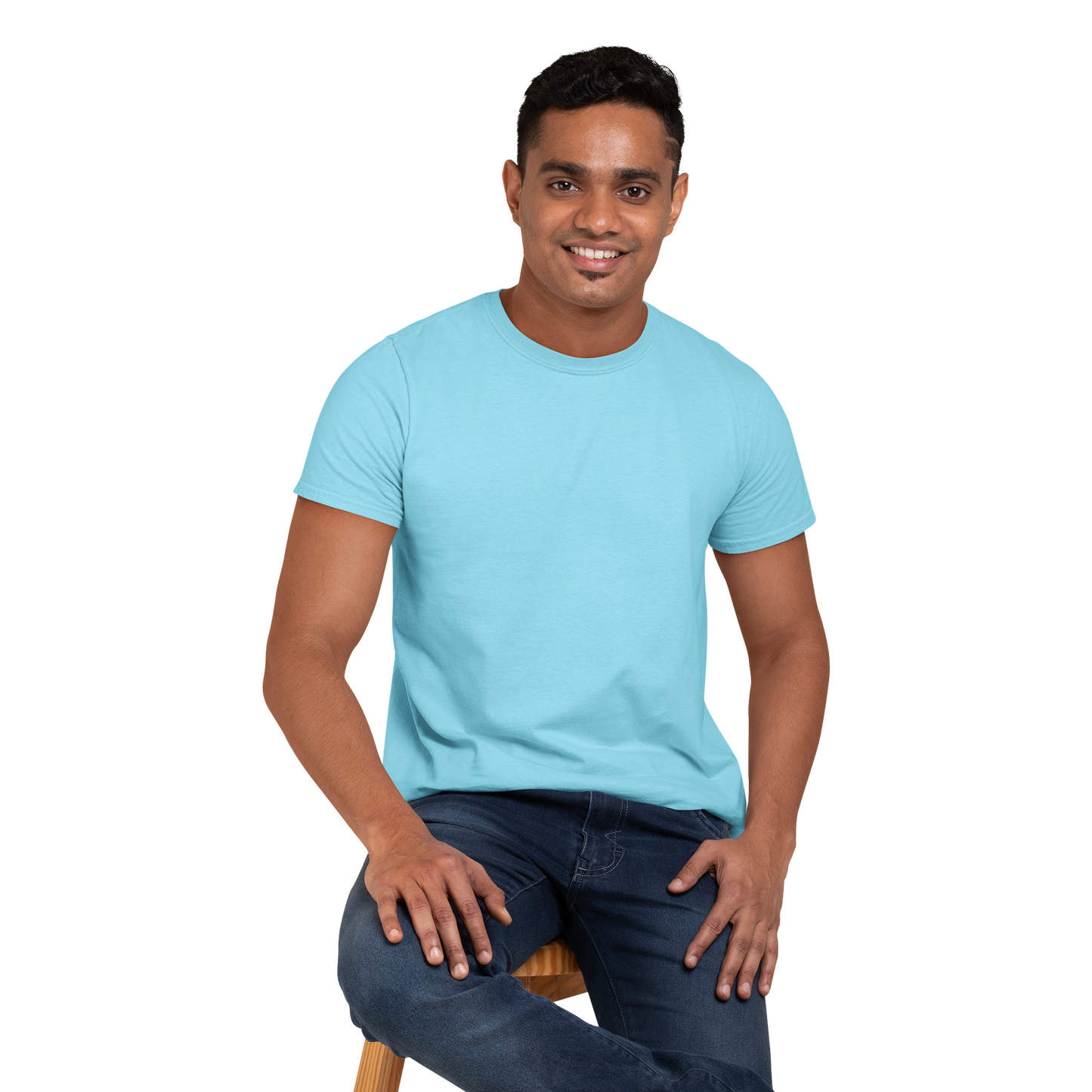 Men's Round Neck Plain T-Shirt Sky Blue