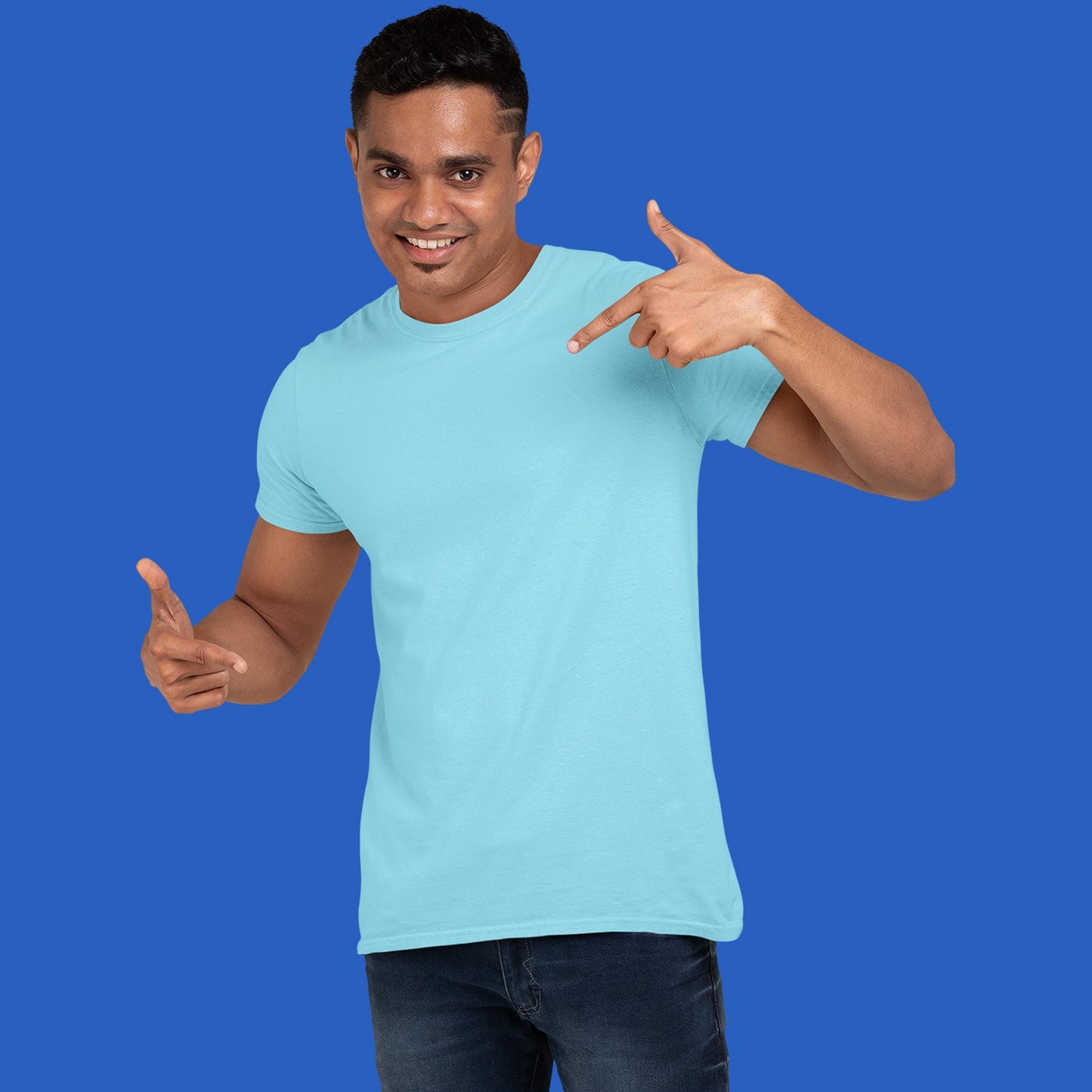 Men's Round Neck Plain T-Shirt Sky Blue