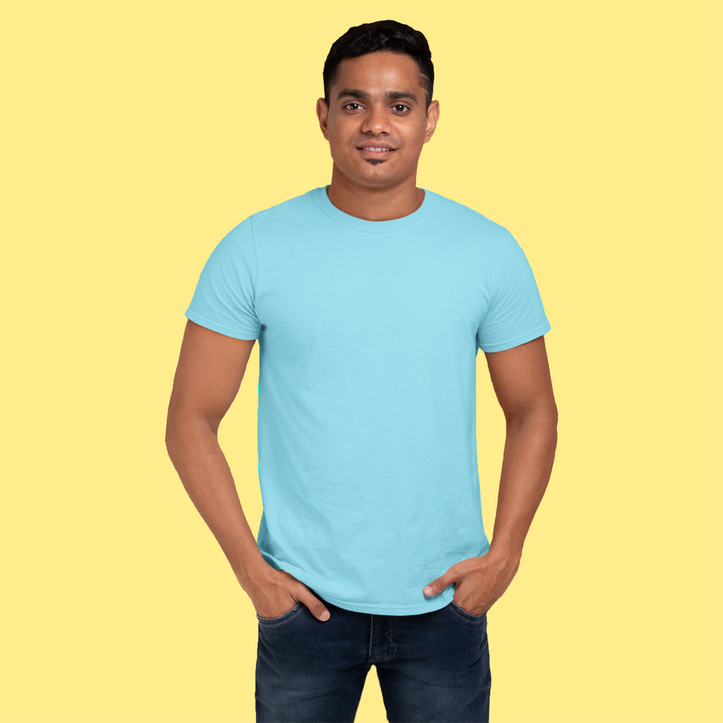 Men's Round Neck Plain T-Shirt Sky Blue