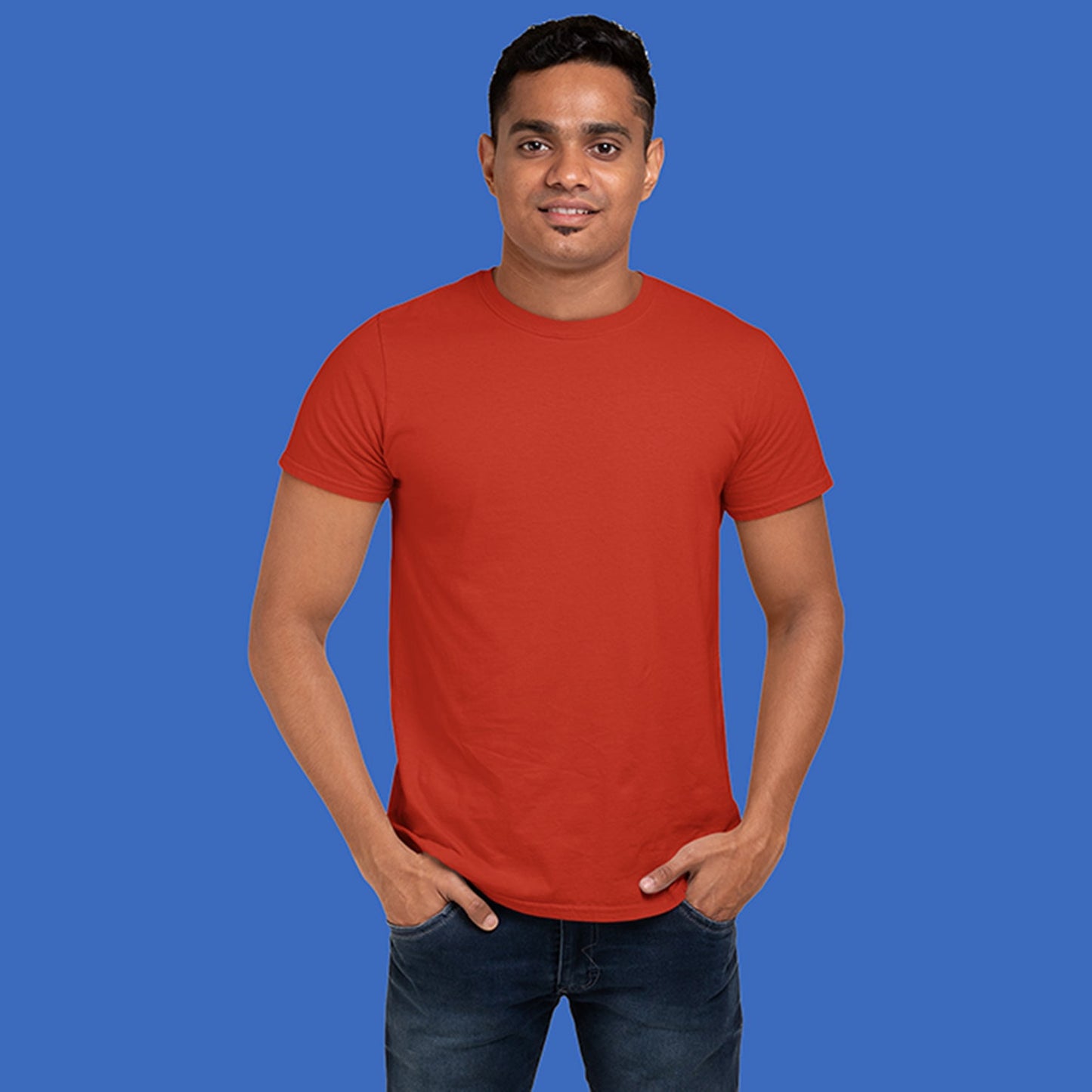 Men's Round Neck Plain T-Shirt Brick Red