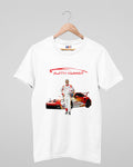 Graphic T-shirt featuring Ajith Kumar in a dynamic racing pose