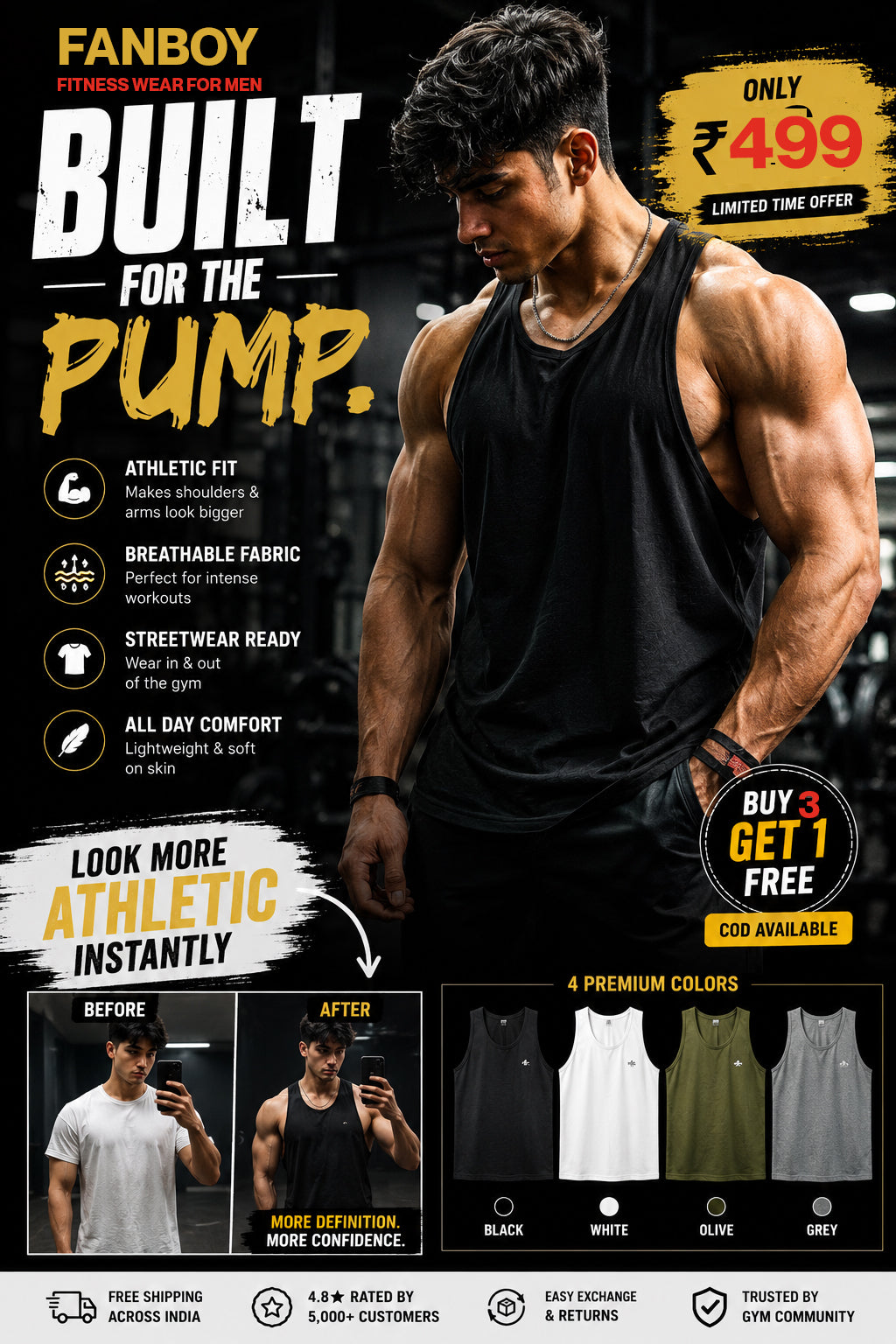 Beast Mode Gym Vest – Black AT FANBOY.IN