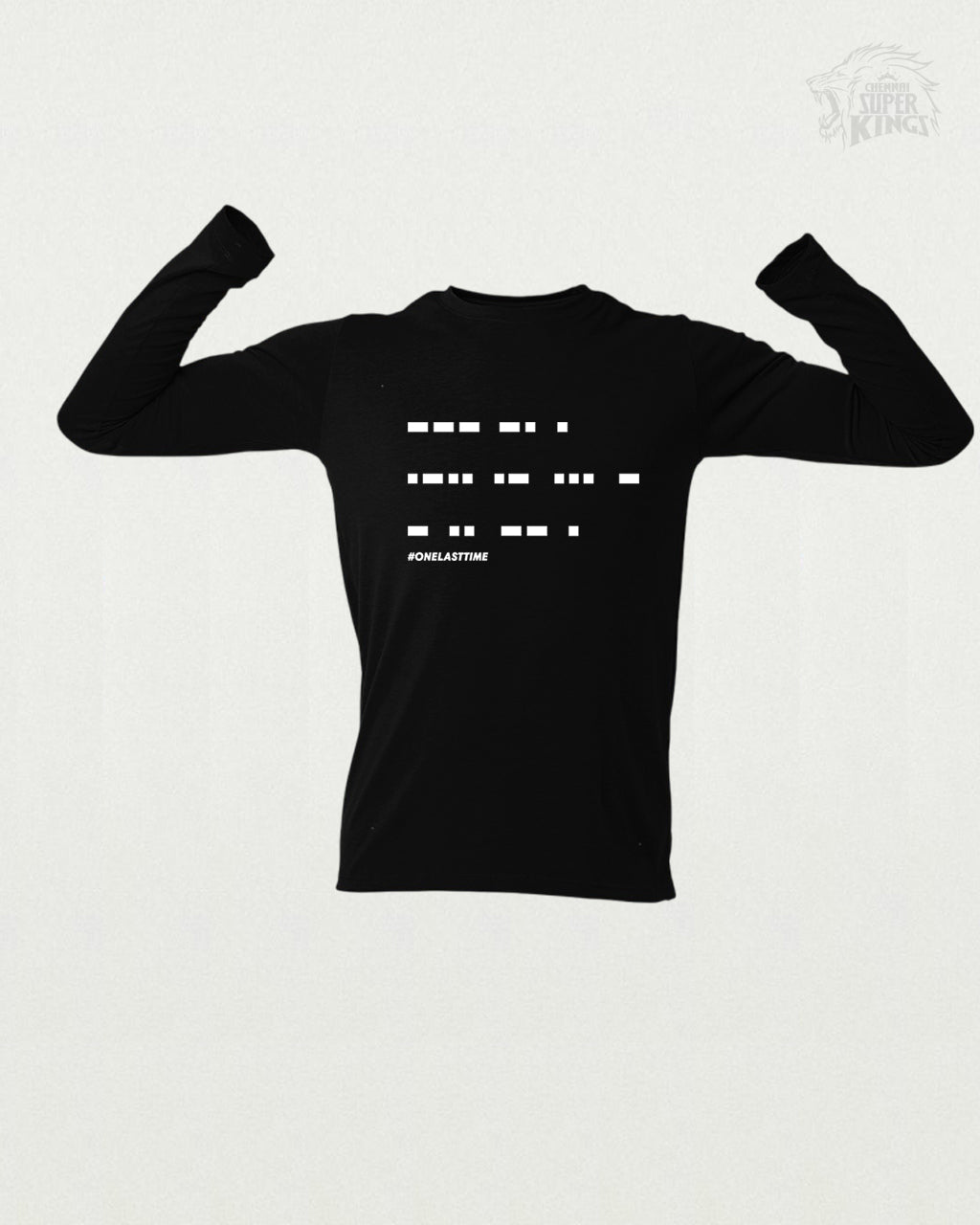 MS Dhoni ‘One Last Time’ Morse Code T-Shirt – Limited Edition Cricket Fan Apparel in full sleeve, featuring a unique Morse code design for MSD fans
