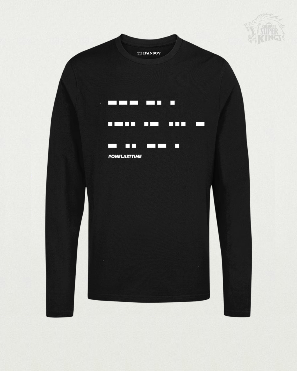 MS Dhoni ‘One Last Time’ Morse Code T-Shirt – Limited Edition Cricket Fan Apparel in black, featuring a unique Morse code design for MSD fans