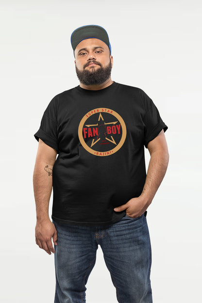 Black Superstar Fanboy T-Shirt with Rajini  Print for True  Fans