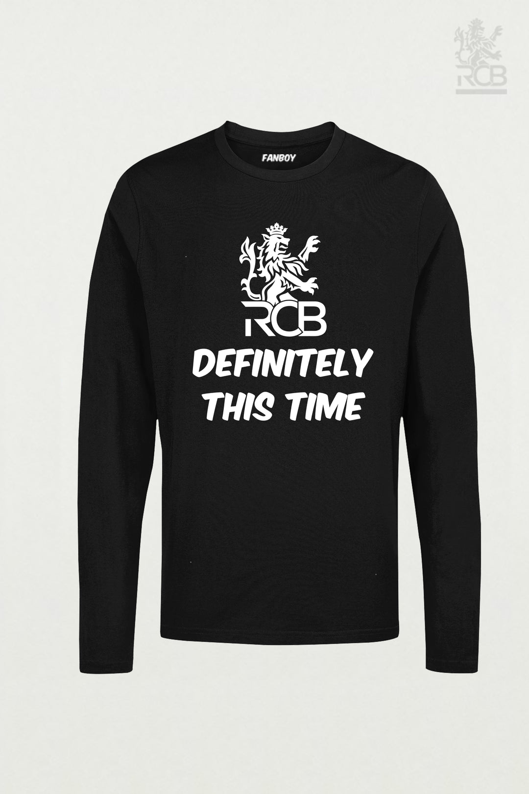 Definitely This Time RCB black T-shirt for IPL 2025 – Royal Challengers Bangalore fan merchandise with bold white typography