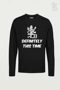 Definitely This Time RCB black T-shirt for IPL 2025 – Royal Challengers Bangalore fan merchandise with bold white typography