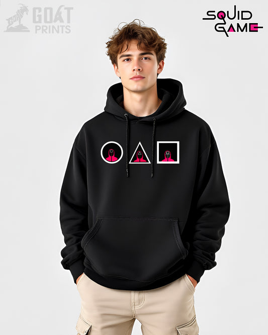  Classic black hoodie with the official Squid Game logo.