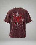 Identity Shift Spider Acid Wash Oversized T-Shirt with bold white spider front graphic and red spider web back print on premium vintage washed cotton.
