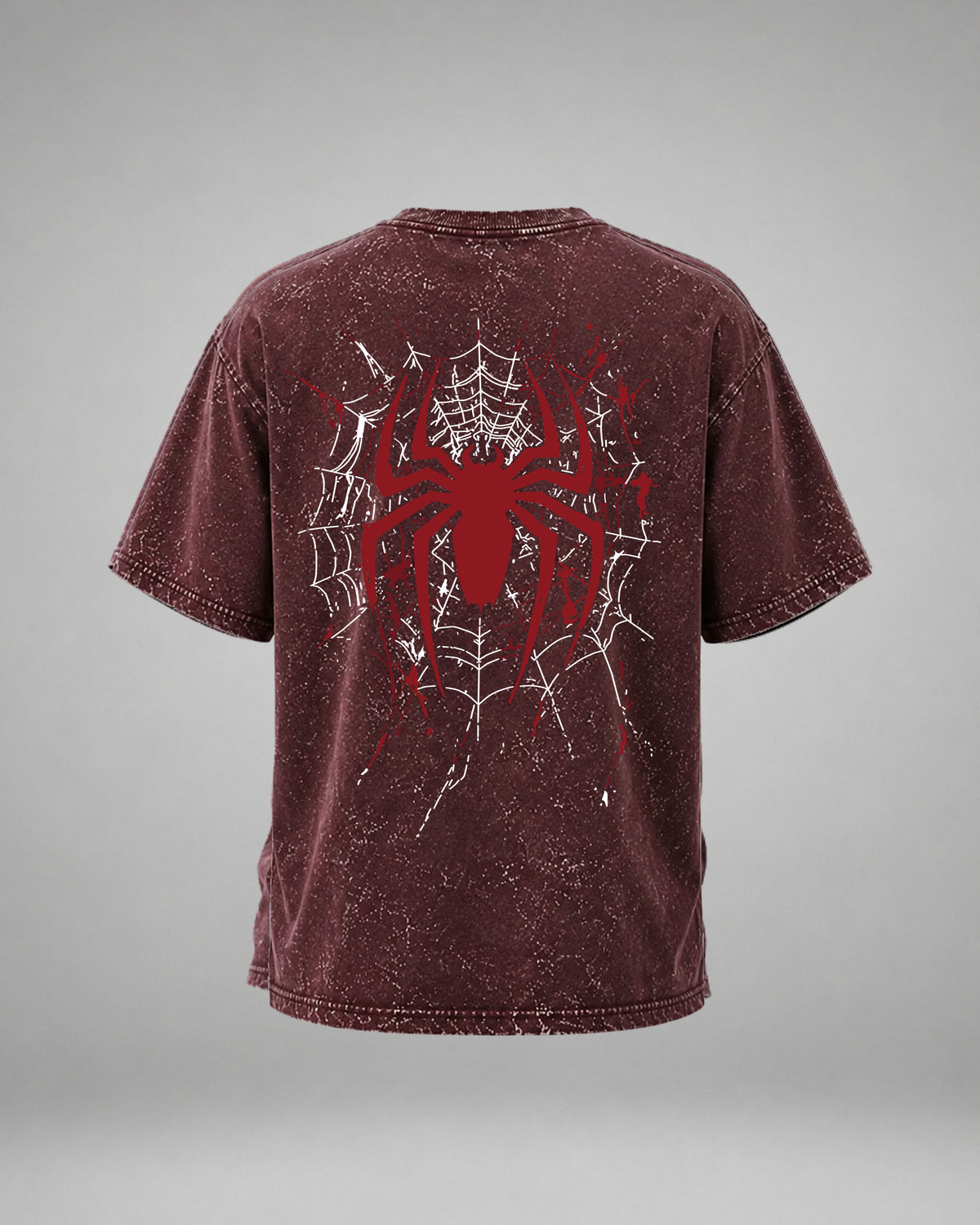 Identity Shift Spider Acid Wash Oversized T-Shirt with bold white spider front graphic and red spider web back print on premium vintage washed cotton.