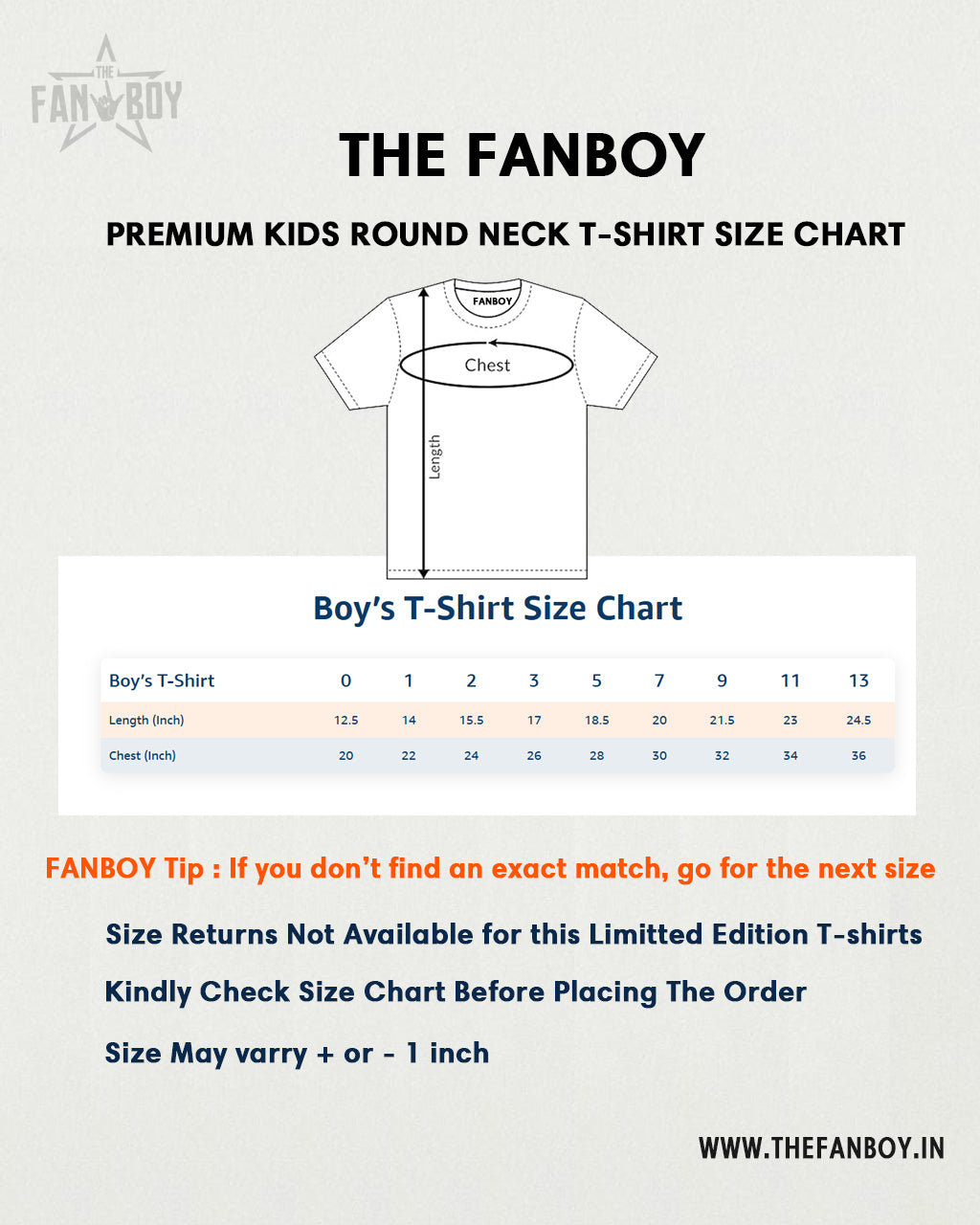 Kids round neck size chart