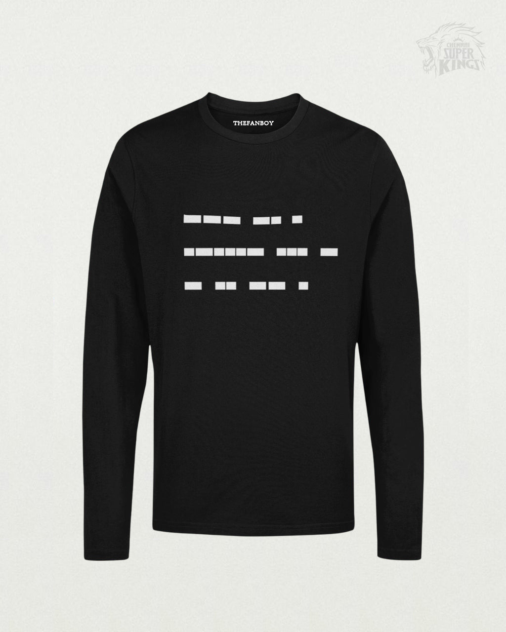 MS Dhoni ‘One Last Time’ Full Sleeve T-Shirt – Black, premium cotton with Morse code design, perfect for cricket fans and CSK supporters