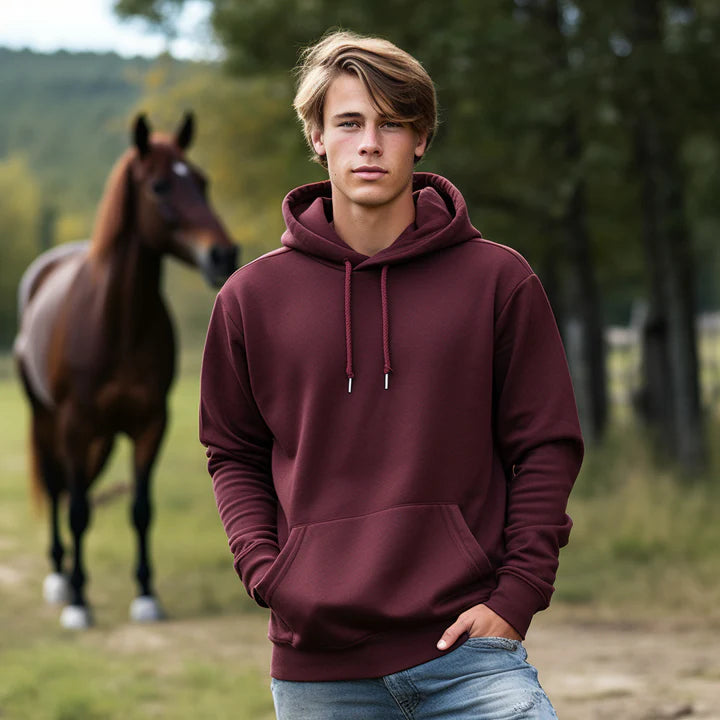 Men Hoodie with Kangaroo Pocket-MAROON