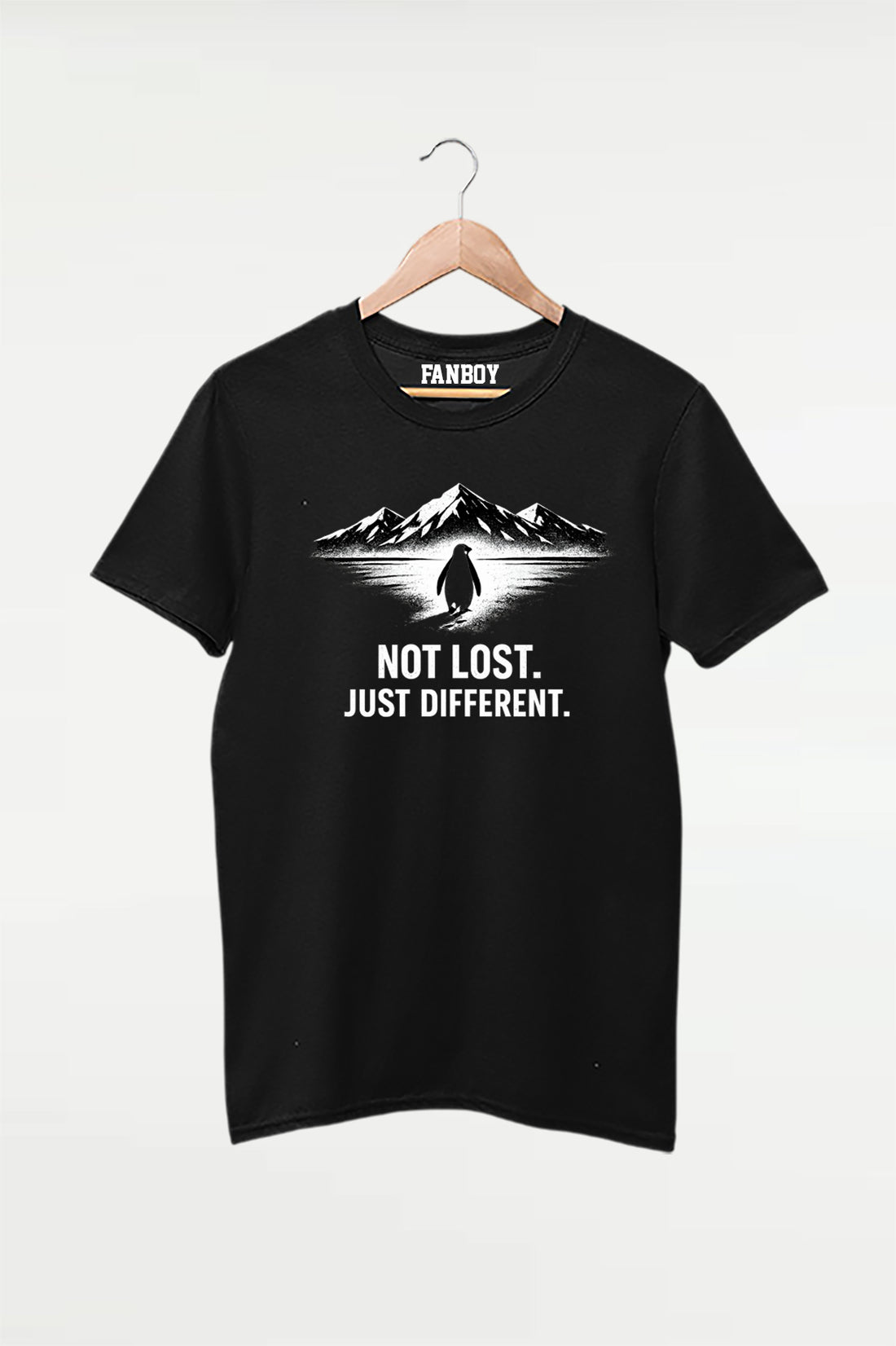 NOT LOST JUST DIFFERENT – Penguin Motivation T-Shirt