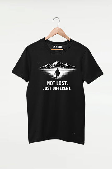 NOT LOST JUST DIFFERENT – Penguin Motivation T-Shirt