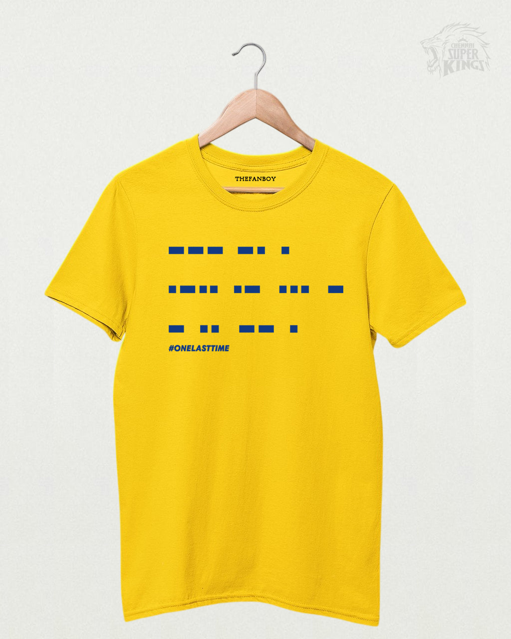 MS Dhoni ‘One Last Time’ Morse Code T-Shirt – Limited Edition Cricket Fan Apparel in Yellow, featuring a unique Morse code design for MSD fans