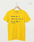 MS Dhoni ‘One Last Time’ Morse Code T-Shirt – Limited Edition Cricket Fan Apparel in Yellow, featuring a unique Morse code design for MSD fans