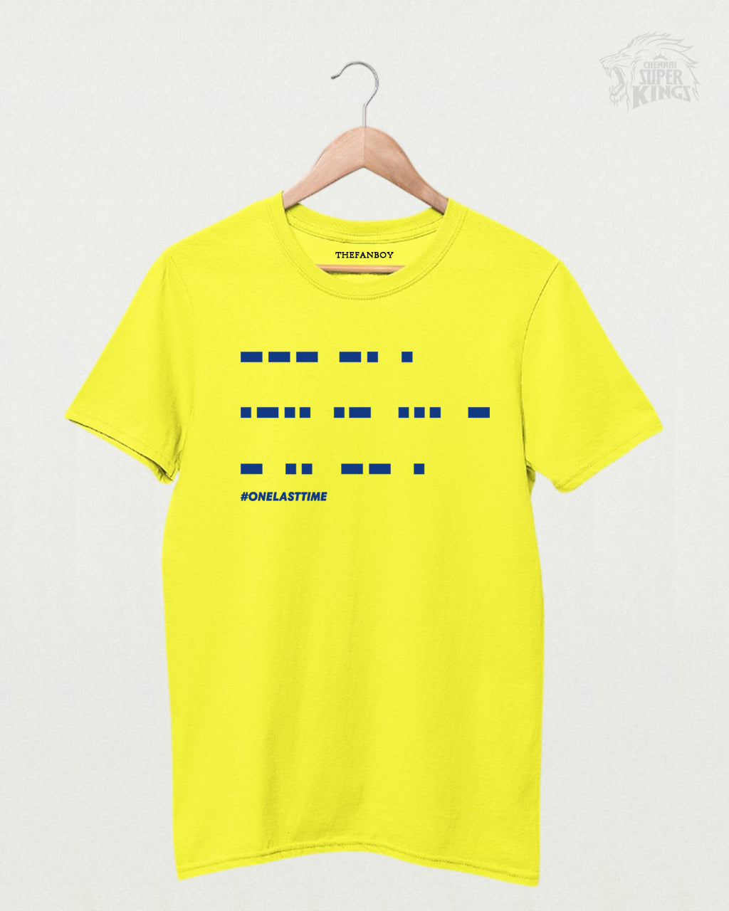 MS Dhoni ‘One Last Time’ Morse Code T-Shirt – Limited Edition Cricket Fan Apparel in Yellow, featuring a unique Morse code design for MSD fans