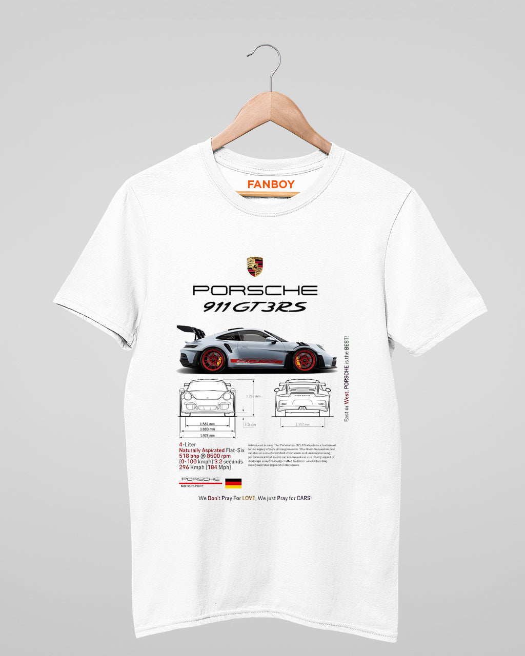 White Porsche Printed T-Shirt – Premium cotton tee featuring a sleek Porsche-inspired graphic design. Perfect for car enthusiasts and motorsport fans