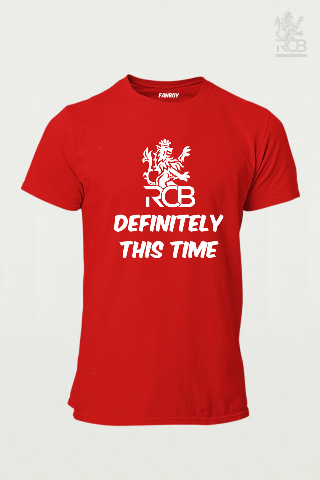 Definitely This Time RCB T-shirt for IPL 2025 – Royal Challengers Bangalore fan merchandise with bold white typography