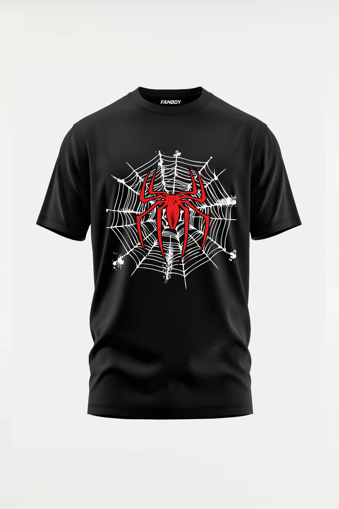 Spider Legacy Tee featuring a minimal spider emblem on the front and a bold spider web graphic on the back. Premium oversized cotton streetwear T-shirt by The Fanboy.
