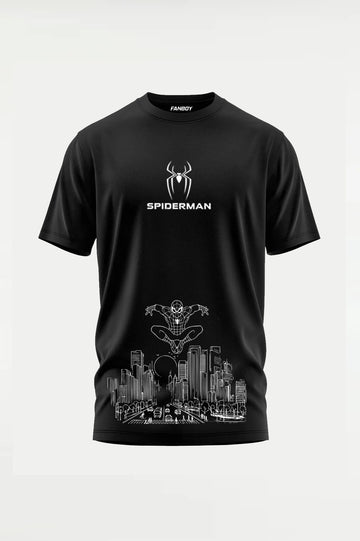 Spider Legacy Tee featuring a minimal spider emblem on the front and a bold spider web graphic on the back. Premium oversized cotton streetwear T-shirt by The Fanboy.