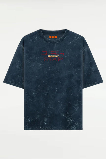 Super Star Rajini acid wash oversized T-shirt in navy blue – Fanboy official Tamil cinema fan merchandise