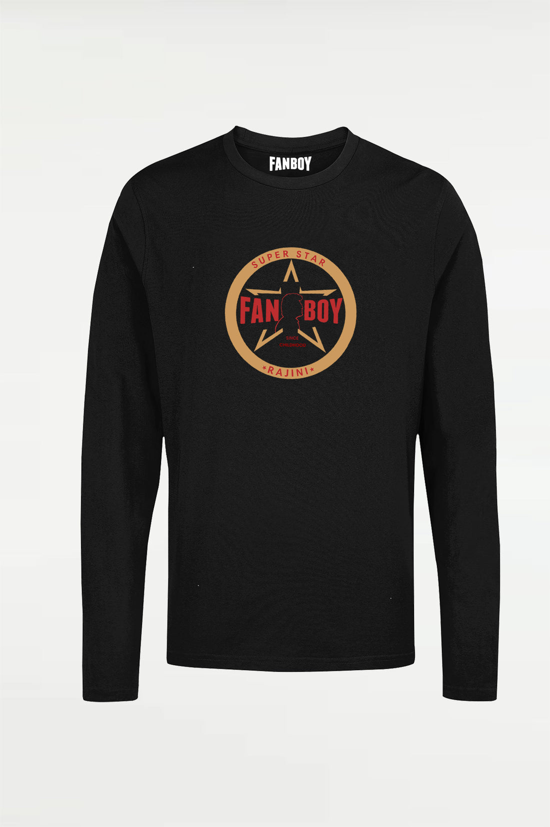 Black Superstar Fanboy T-Shirt with Rajini Title Card Inspired Print for True Thalaivar Fans