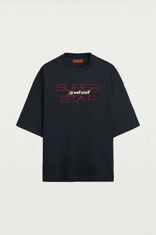 Superstar Rajinikanth Terry Oversized T-Shirt in premium cotton – streetwear-inspired fan tee for Rajini lovers, available at TheFanboy.in