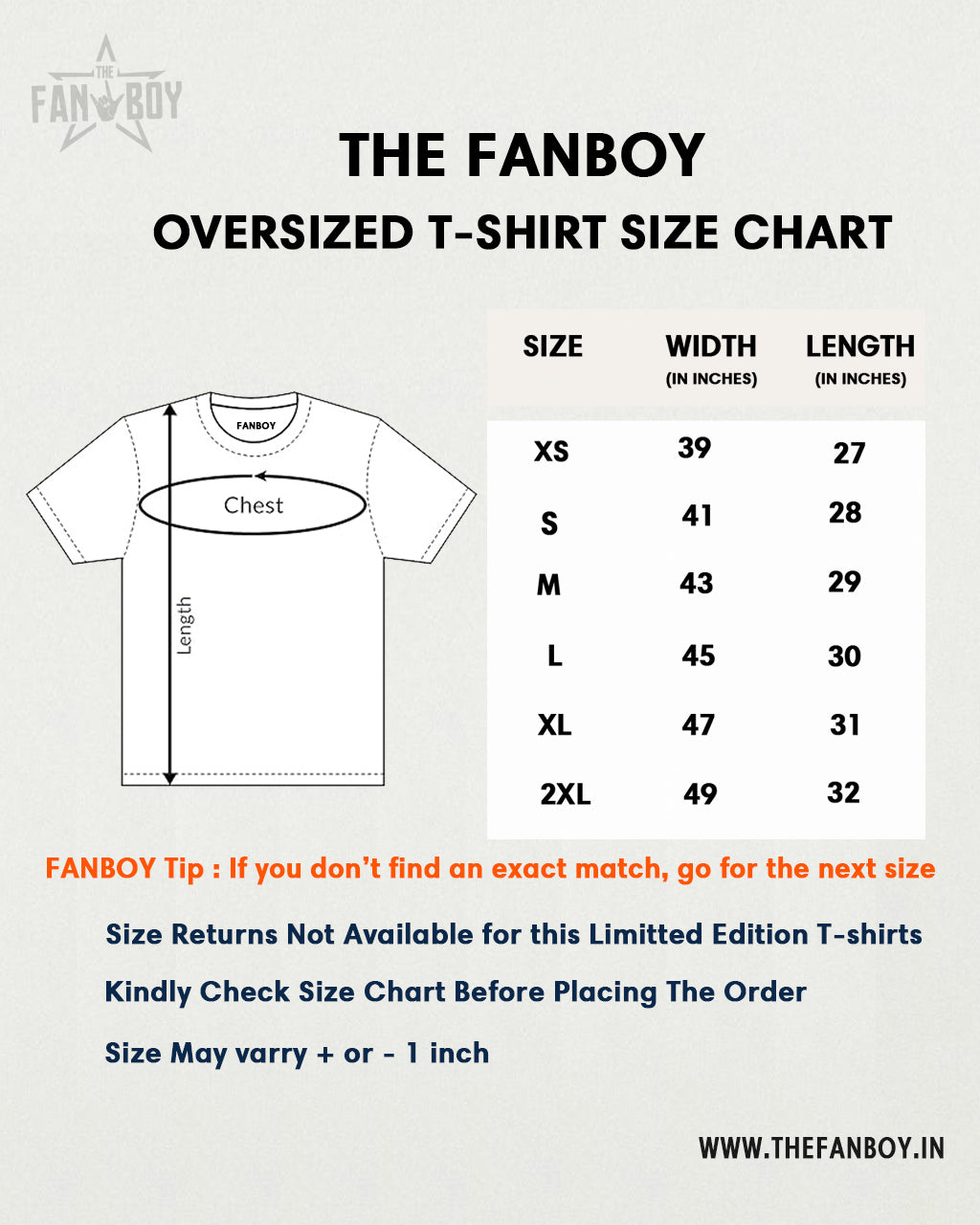  TheFanboy Hoodie Size Chart – Find your perfect fit for TheFanboy OVERSIZED T-shirt