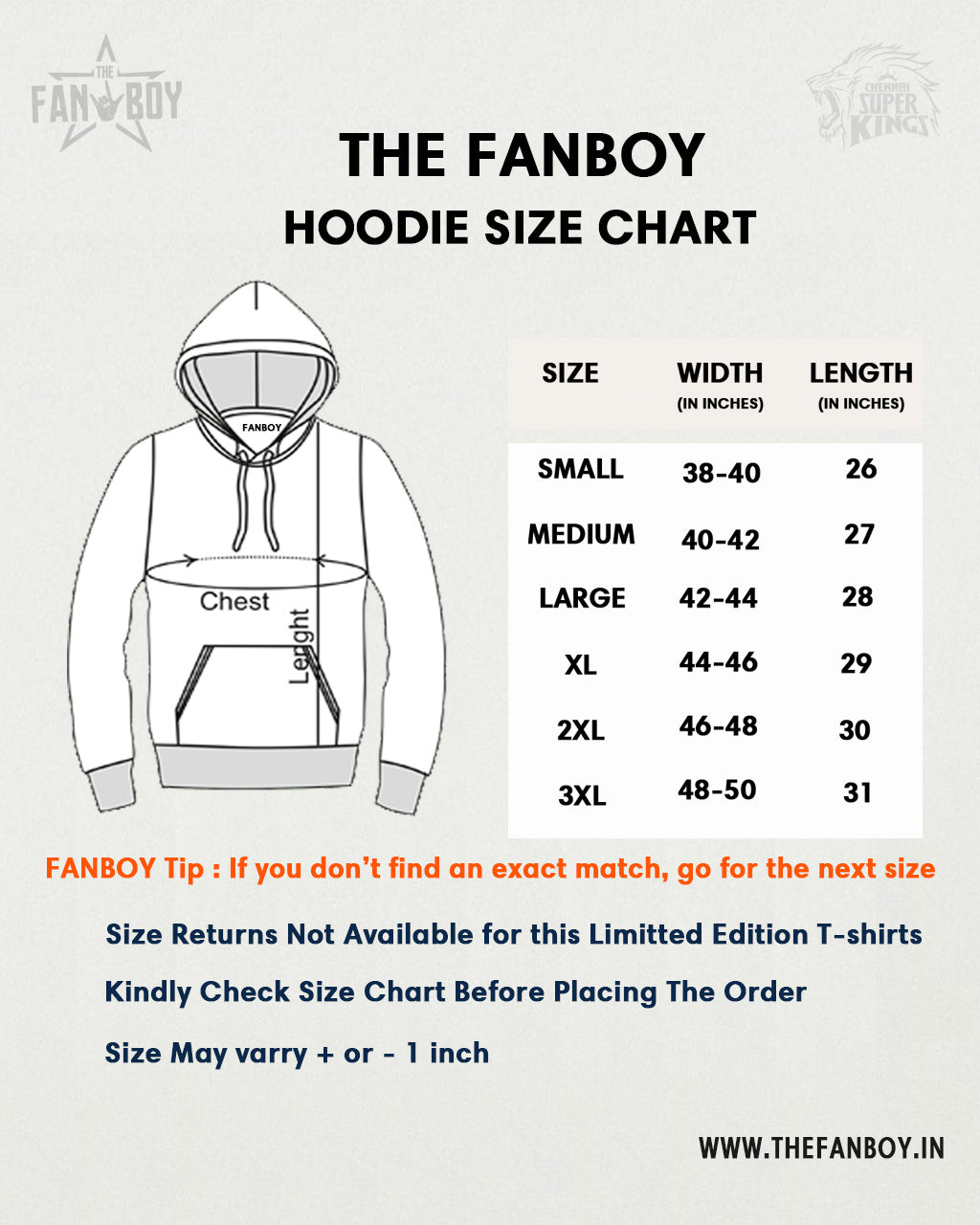  TheFanboy Hoodie Size Chart – Find your perfect fit for TheFanboy hoodies