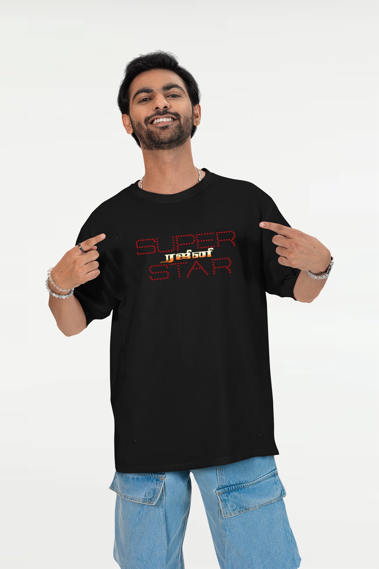 Trendy Oversized Superstar Title Card Printed T-Shirt – Ultimate Fan Vibe in Loose Fit Style