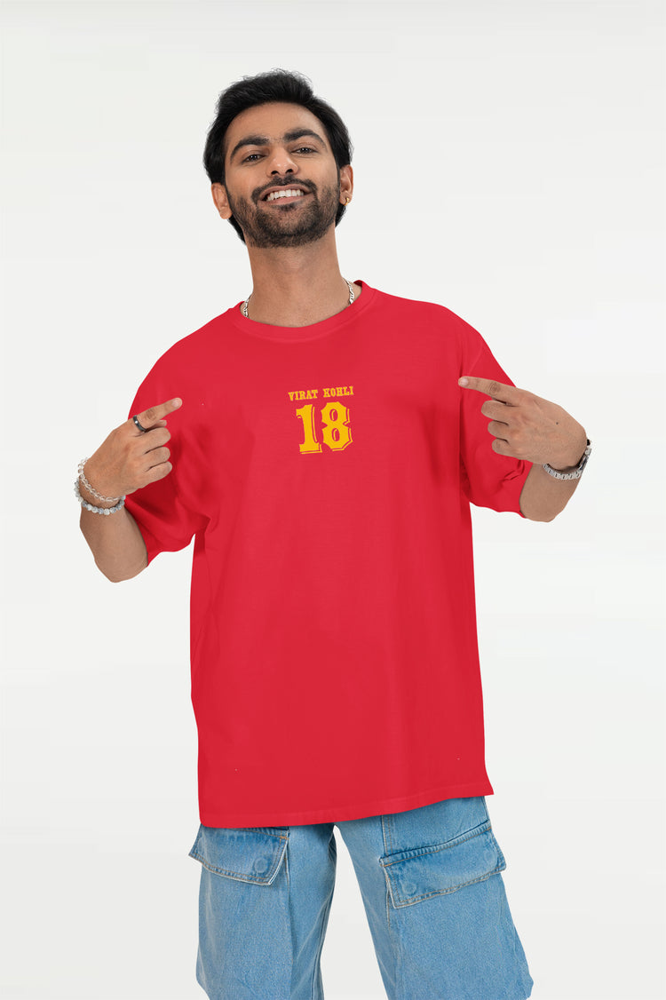 Virat Kohli 18 gold printed red T-shirt for RCB fans premium cotton cricket fanwear India