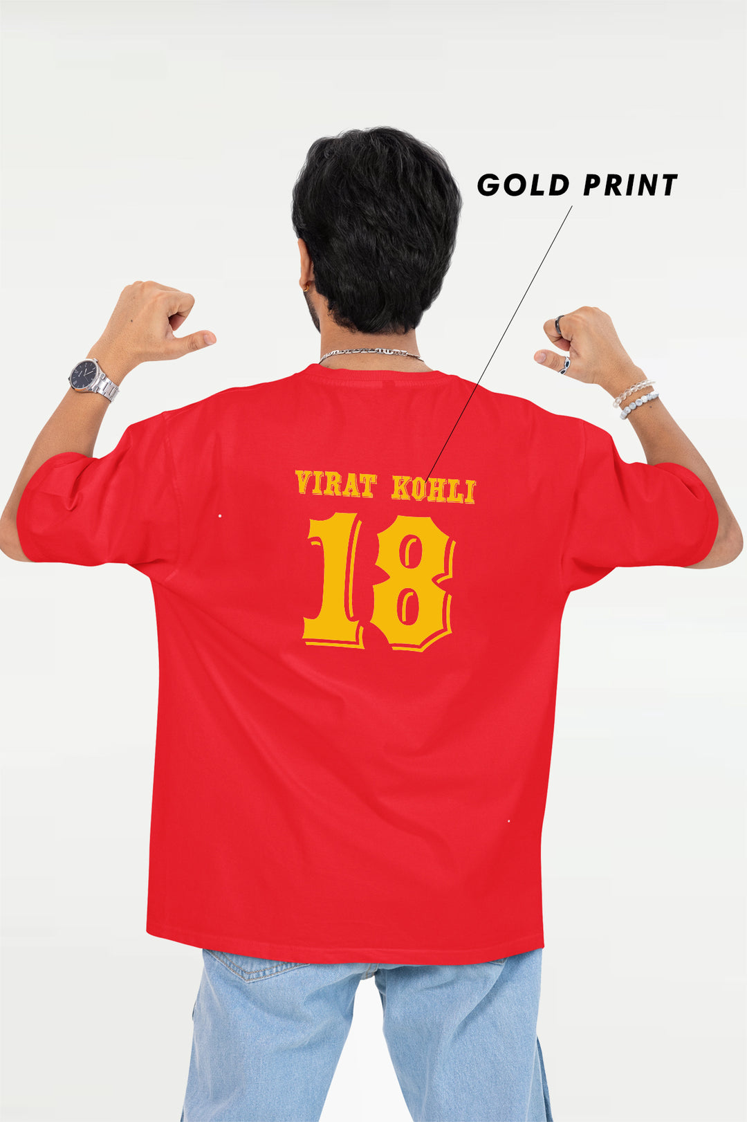 Virat Kohli 18 gold printed red T-shirt