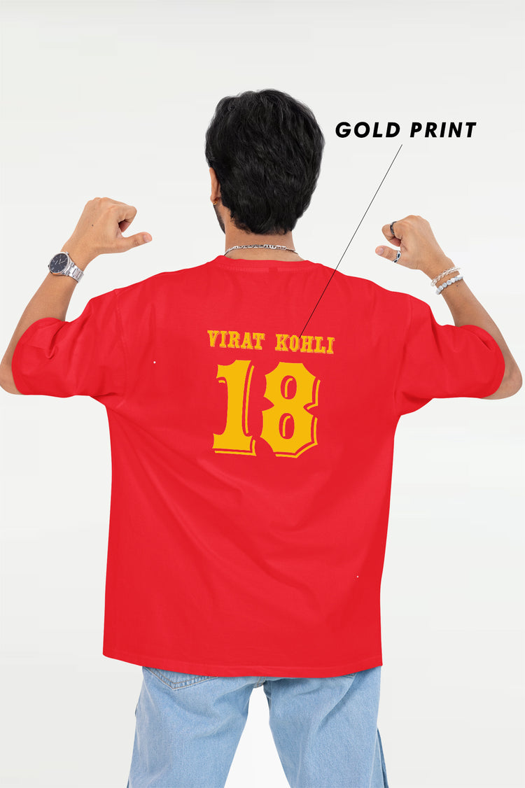 Virat Kohli 18 gold printed red T-shirt