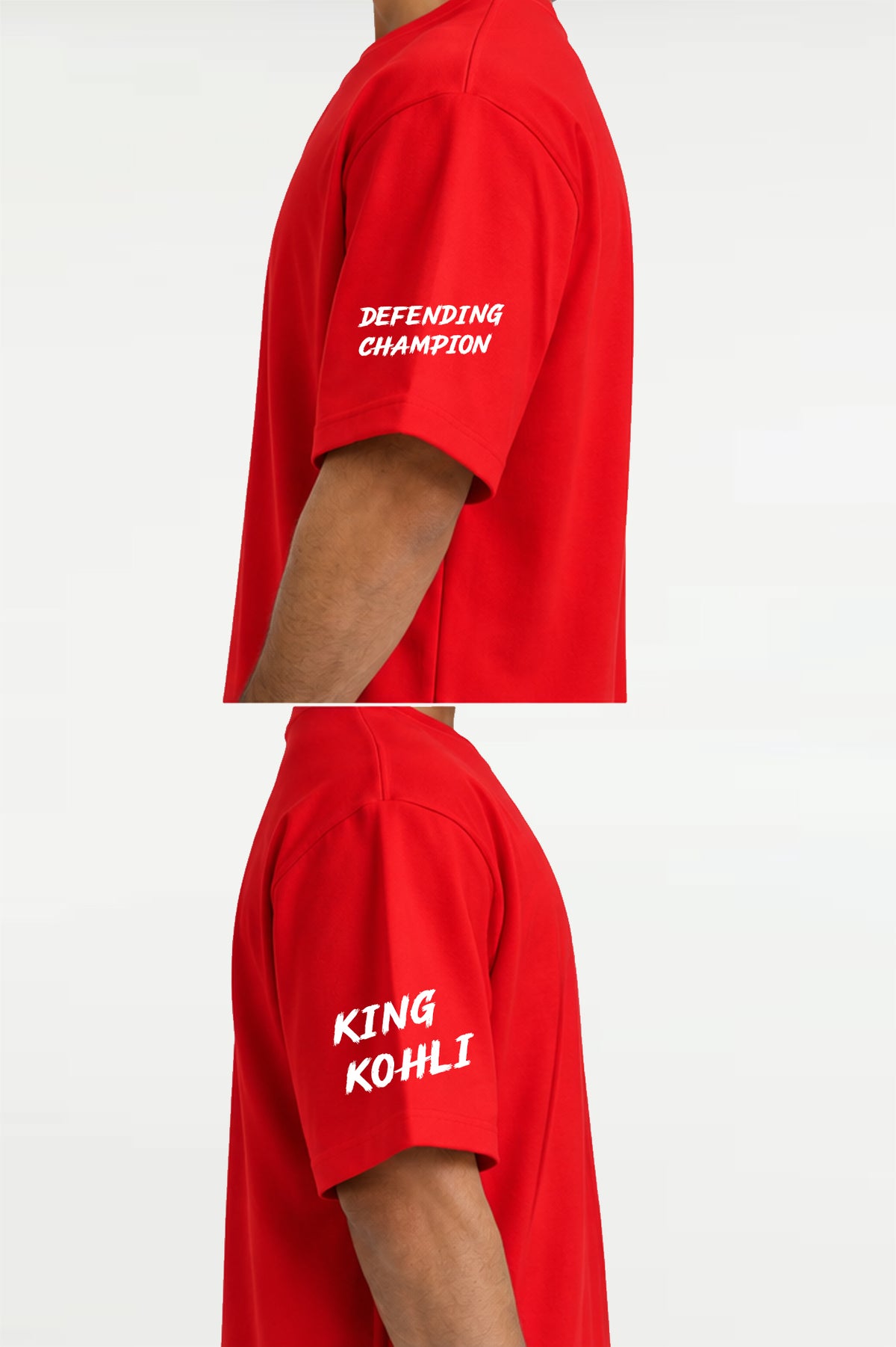 Virat Kohli King 18 Play Bold red oversized RCB fan t shirt SLEEVE