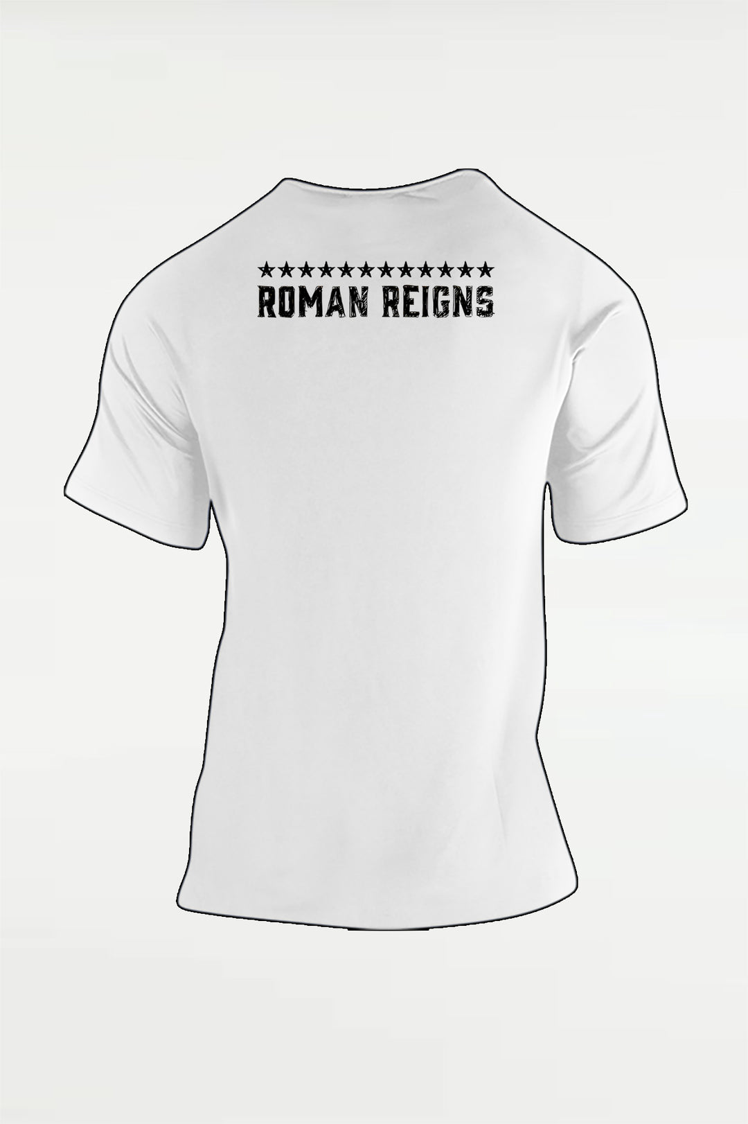 White tribal logo graphic t-shirt with bold silhouette design, premium wrestling-inspired streetwear tee for fans, front and back view on clean background.