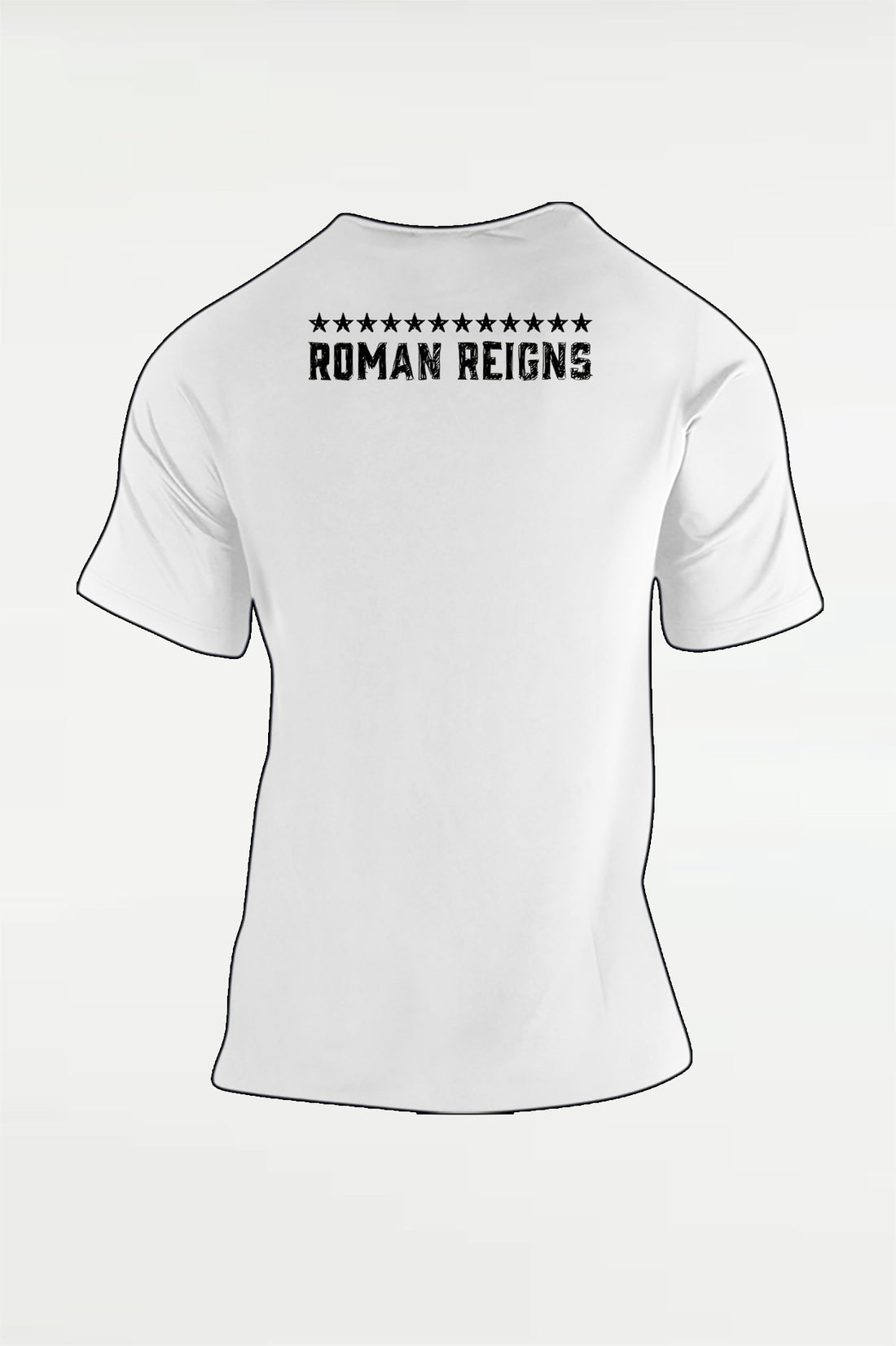 White tribal logo graphic t-shirt with bold silhouette design, premium wrestling-inspired streetwear tee for fans, front and back view on clean background.