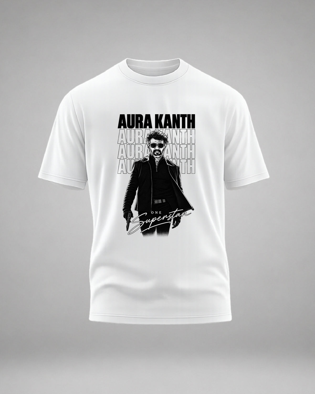 AuraKanth Rajini Superstar Rajinikanth fan T-shirt front view, Tamil cinema graphic tee from TheFanboy.in
