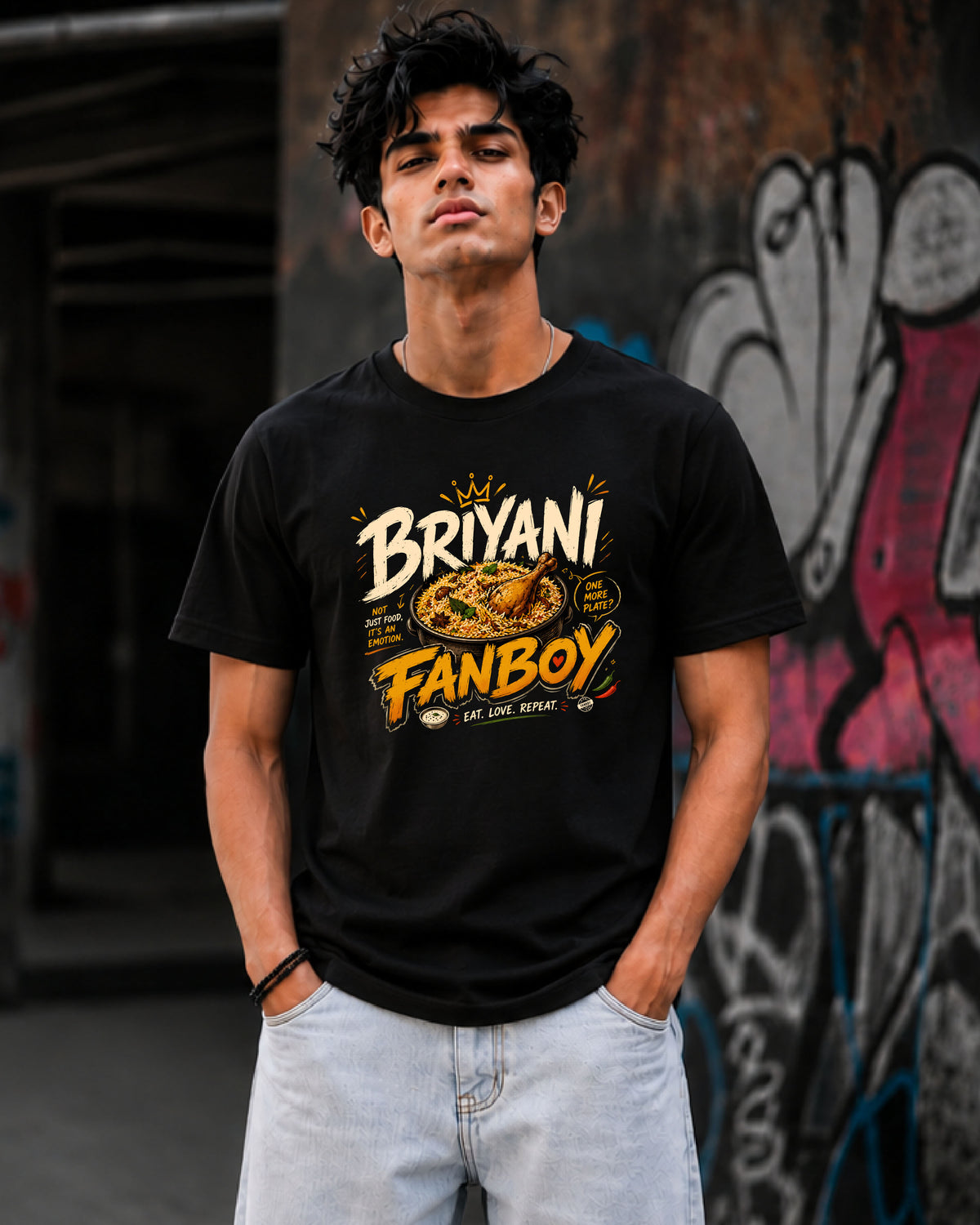 Briyani Fanboy T-Shirt by Fanboy.in – Funny Tamil food lover graphic T-shirt in premium cotton streetwear style