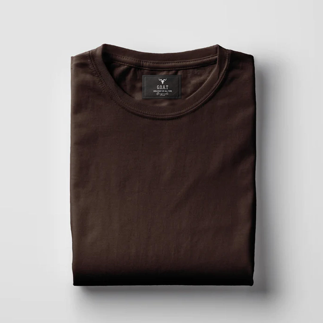 Men's Round Neck Plain T-Shirt-Coffee Brown