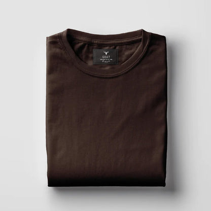 Round Neck Plain T-Shirt-Coffee Brown