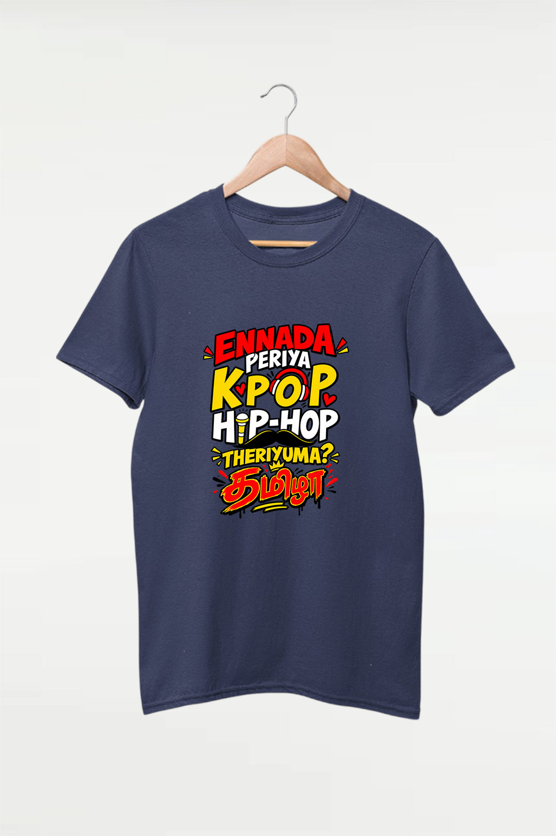 Ennada Periya KPOP Hiphop Tamizha Theriuma Tamil graphic T-shirt front view from TheFanboy.in