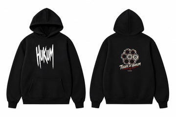 HUKUM Tiger Ka Hukum graphic hoodie front view  and back viewwith bold fan-inspired streetwear design