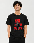 Man of SWAGS graphic T-shirt front view, bold statement streetwear tee from TheFanboy.in