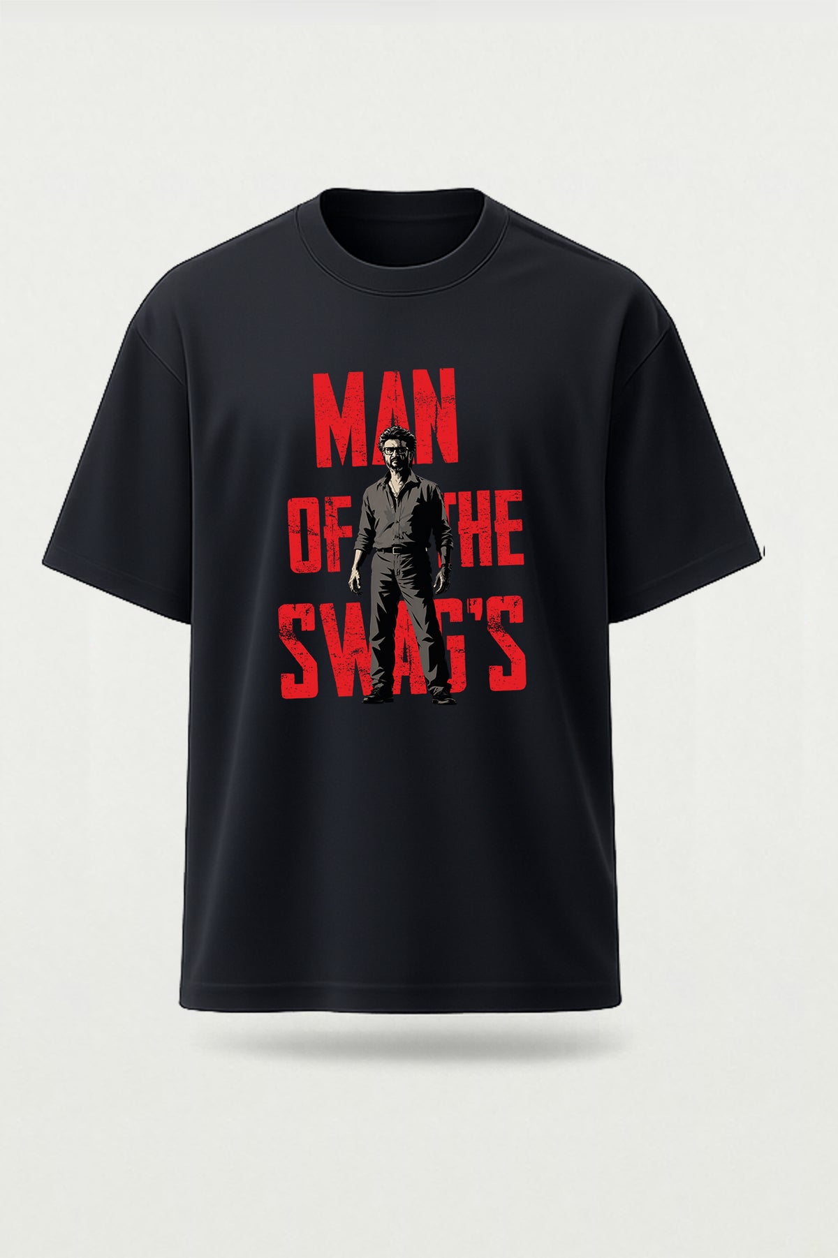Man of SWAGS graphic T-shirt front view, bold statement streetwear tee from TheFanboy.in